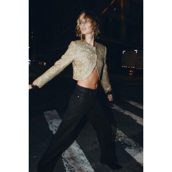 ZARA CROPPED TEXTURED JACKET WITH METALLIC THREAD - Picture 4 of 10